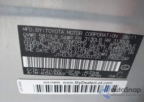 2011 Lexus Ls 460 L from USA, damaged, VIN JTHDL5EF4B5003720